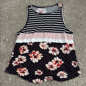 Floral and Striped Sleeveless Top - Black and Pink/ Maurice’s 24/7 brand